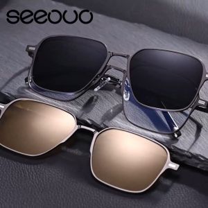 Seeouo Kacamata Clip On Antiradiasi Blueray 2in1 Clip Polarized Night Vision Model Kotak Aviator Stylish Bahan Metal Pria Wanita Bisa Minus 7009