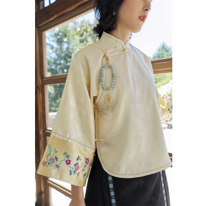 Pcy812 Autumn New Style Large Sleeve Chinese Style Improve Chinese Style High Collar Short Section Retro Top Womens Clothing