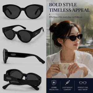 Milano Bold Cat Eye Sunglasses – UV400 Oversized Black Fashion Retro Shades for Women