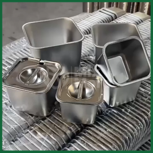 Khay inox vuông đựng thức ăn thạch topping gia vị buffet.. có nắp hở nhiều size gọn gàng pha chế quầy ăn Mixmore