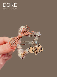 Korean Style Leopard Print Doggie Hair Clip Womens New Model Side Bangs Fringe Yarn Star Flower Hairpin Sweet Sensation