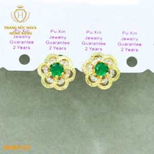 Bông Tai Nữ Đính Đá Dáng Sát Tai Khuyên Tai Titan Xi Mạ Vàng 24k - Trang Sức Hava Hong Kong