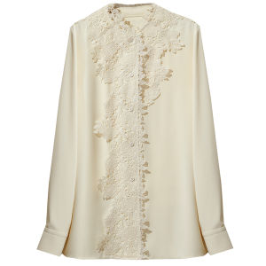 AMII | Elegant Business Casual Lace Spliced Loose Long Sleeve Non-elastic Chiffon Shirt