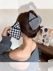 Hebden Style Black White Checkered Hair Clip Womens Fashion Butterfly Knot Back of Head Hair Accessories Fresh out New 2024