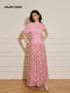Floral Peplum Knit Top with Asymmetrical Shoulder Dress