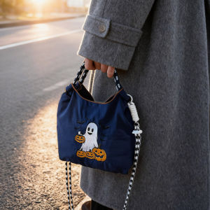 Halloween Nylon Bucket Bag Lightweight Crossbody Handbag for Work Miscellaneous Items Womens Casual Style Square Shape Commuting Bag