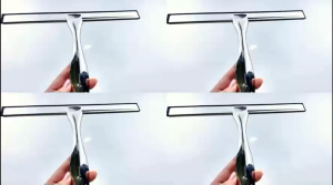 Stainless Steel Silicone Wiper 10inch Bathroom Glass Door Cleaning Scraper Manual Glass Cleaner Wiper Shower Squeegee with Hooks