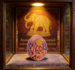 Thai amulet pikanet ganesha pendant enamelled silver with gradient colours purple pink phra phrom plated with rose gold