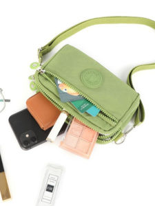 Simple Cotton Fabric Crossbody Bag Multi-Layer Phone Pouch Single Shoulder Canvas Small Handbag for Youth Sweet Lady Style