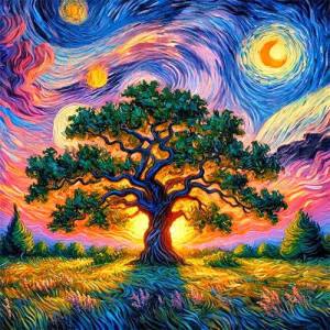 Huacan Full Square Round Diamond Painting Tree Sunset Diamond Mosaic Landscape Art Decorative Paintings