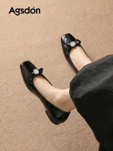 Agsdon | Stylish Comfortable Black Leather Mary Jane Flats for Women