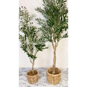 Pohon Daun Pohon Hiasan Zaitun Olive X3 T140 & T180 Latex Artificial Cover Anyaman Rotan Bulat Dekorasi Kantor