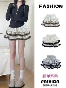Váy Ngắn Xếp Ly Màu Trắng Phong Cách Mùa Thu Phong Cách Ngọt Ngào Có Lớp Lót Bên Trong Bằng Vải Polyester Co Giãn Cao