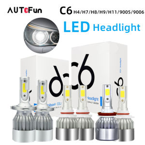 AUTOFun 2Pcs C6 H4 H7 H11 9005 9006 LED COB Chip Auto Mobil Lampu LED Headlight Universal 12V 24V 72W 7200LM 6000K Waterdroof Lampu Depan