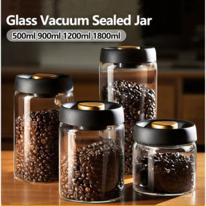 Vacuum Glass Coffee Bean Container Food Storage Jar with ABS Lid Sealed Transparent Moisture-proof Coffee Canister Kitchen Storage Jars for Coffee BeansLoose TeaSugarNutsSpices
