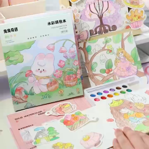 [SG STOCK] Kids Creative Watercolor Painting Book Coloring Book Goodie Bag - Panda theme - Art supplies - Blank pages - Stickers - Watercolor paints - Pencil - Cute illustrations - Gift set