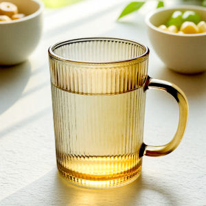 แก้วคริสตัลทรงกลมแบบมีด้ามจับ แก้วน้ำแบบไม่มีฝาปิด แก้วชาสำหรับผู้หญิง แก้วน้ำอุณหภูมิสูง แก้วคริสตัลแบบมีแถบสีเหลือง