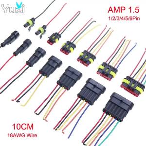 YuXi HID Waterproof Connector Plug AMP 1.5mm Terminals 1/2/3/4/5/6Pin Auto Xenon Lamp Plug With 10cm 18AWG Cable