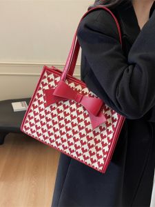 Niche Style Heart-Shaped & Red Bag Female New Arrival Fancy Large Capacity Satchel Shoulder Bows Underarm Bag Tote Bag