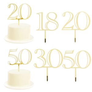 1pc Golden Acrylic Age Number Cake Topper Creative Hollowed 18th 20th 30th 50th Birthday Party Cake Decoration DIY Baking Supply