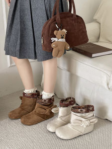 XUJIA | Retro Heeled Martin Boots with Bow and Stack Design for Autumn and Summer White