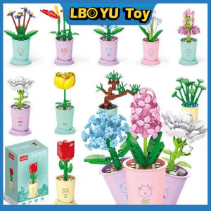 Lucky Flower Bouquet Blok Bangunan Partikel Tanaman Pot Kecil Buket Blok Bangunan Kecil Mainan