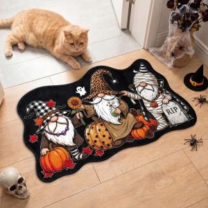 VIKAMA Fall Halloween Gnome Doormat Wavy Irregular Rug Pumpkin Ghost Mummy Design Non Slip Front Entrance Indoor Decor Floor Mat