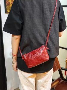 New Fashionable Vintage Top Layer Tanned Cowhide Dumpling Bag Versatile Ladies Genuine Leather Handbag Mobile Phone Bag