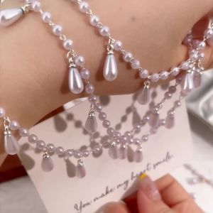0.5M 1M Imitation Pearl Waterdrop Charm Beaded Chain Plastic Beads Copper Chains for DIY Necklace Clothing Jewelry Making