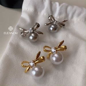 Bông tai nữ chuôi bạc 925 Eleanor Accessories khuyên tai nơ ngọc trai nhân tạo phụ kiện trang sức 9094