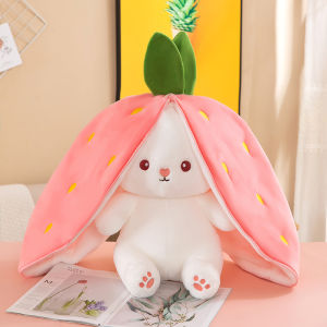 Cute Strawberry Rabbit Plush Toy Sleeping Pillow Soft Doll Girls Bedding Decorative Cushion Huggable Stuffed Rabbit Toy