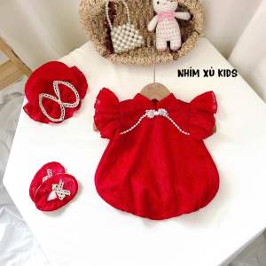 (3-12kg) Body Ren Nhật Đỏ Cổ Tàu NHÍM XÙ KIDS Cho Bé Gái Sơ Sinh Đầy Tháng Thôi Nôi Sinh Nhật B135