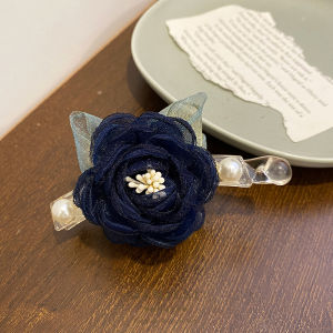 Elegant Elegance Organza Flower Large Banana Hair Clip French Fancy Fairy Back Head Ponytail Vertical Clip Hairpin