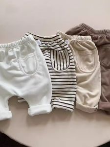 กางเกง Harem กางเกงขายาวทรงหลวมสบาย ๆ สำหรับเด็กผู้ชายและเด็กผู้หญิง กางเกงขายาวสไตล์เกาหลี แฟชั่นฤดูใบไม้ผลิและฤดูใบไม้ร่วง