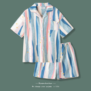 2025 New Colorful Striped Long Sleeve Womens Sleepwear Pure Cotton Fabric Spring Autumn Home Clothes Comfortable Soft Cotton Pajamas