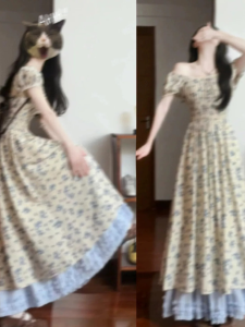 Unique Vintage Floral Waist-Cinching Dress Summer