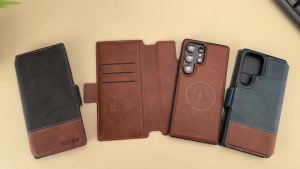 SUTENI Faux Leather Wireless Charging Card Holder Stand Wallet Magnetic Flip Cover Phone Case For Samsung S26 Ultra S25 S24 S23