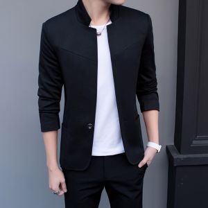 Leisure Suit Mens K-style Silm Handsome Stand-up Collar Zhongshan Suit Two-piece Set Youth Business Suit Outwear a Set of Mens
