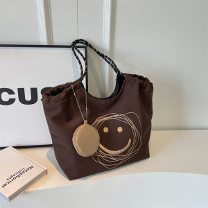 Korean Style Large Capacity Commuter Womens Tote Bag Fashionable Single Shoulder Bag Autumn Winter Smiley Print Handbag