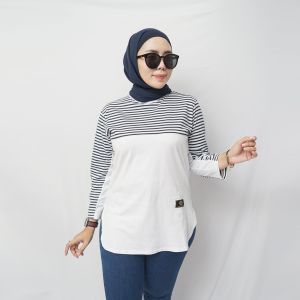Kaos Wanita Oval Kombinasi Salur // Kaos Wanita Lengan Panjang Oval