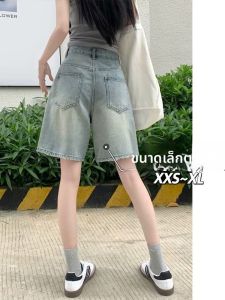 กางเกงขาสั้นผ้ายีนส์ทรงตรงเอวสูงสำหรับผู้หญิงในช่วงฤดูร้อน สไตล์วินเทจ กางเกงขายาวทรงตรง ความยาวปานกลาง สวมใส่สบาย ระบายอากาศได้ดี