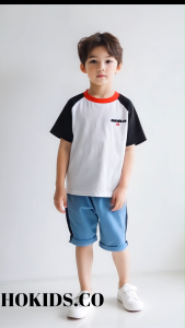 Hokids.co Kaos Anak Lengan Pendek Kombinasi Warna Trendy T-shirt Reglan LOGO | HKDSREGLAN005