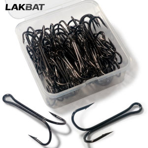 LAKBAT 10pcs Long Shank Double Hook Fishing Tackle For Soft Lure Fly Angling Tack Tying Duple Hook Jig Bass Freshwater Fish Hook