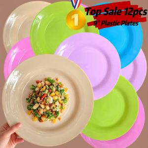 12 Pcs 9 - inch Colorful Plastic Plates Set - Perfect for Party & Buffet! Multi - Colored Platos & Pinggan - Plates Set 12pcs Sale - Plastic Plates Wholesale - Durable & Stylish for Any Event