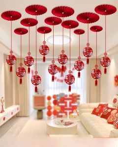 Wedding Decorative Hanging Ornaments Set Couple Names Calligraphy Room Decoration Living Room Decor Wedding Bell Flower Fans