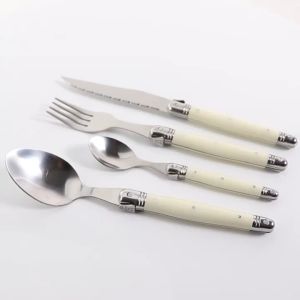 Bộ dao thìa dĩa Laguiole inox 304 Jean Dubost Pháp cán nhựa màu trắng Ivory