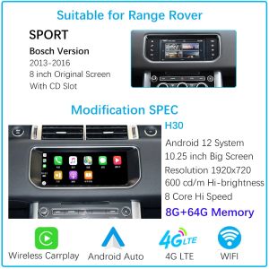 13 Inch Android Screen for Land Range Rover Sport Bosch and Harman Wireless CarplayAndroid Auto Car GPS Multimedia Player