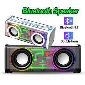 V8 Bluetooth Speaker TWS Stereo Surround TF Card LED Wireless 3D Surround Transparent Double Horn Subwoofer Multiple RGB Light 蓝牙音箱