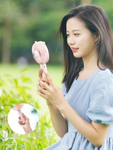 Portable Handheld Cat Ear Mini Fan Atmosphere Night Light USB Charging Student Dormitory Silent Office Desktop Plastic Leaf Fan