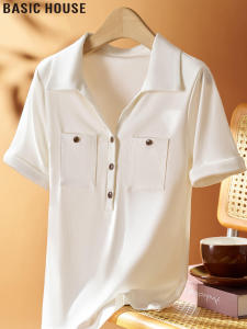 Basic House | White Tencel Short Sleeve Polo T-Shirt